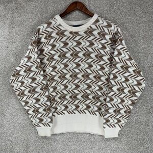 VTG 90s Liz Wear Sweater Herringbone Chevron L Cotton Cottagecore Boho‎